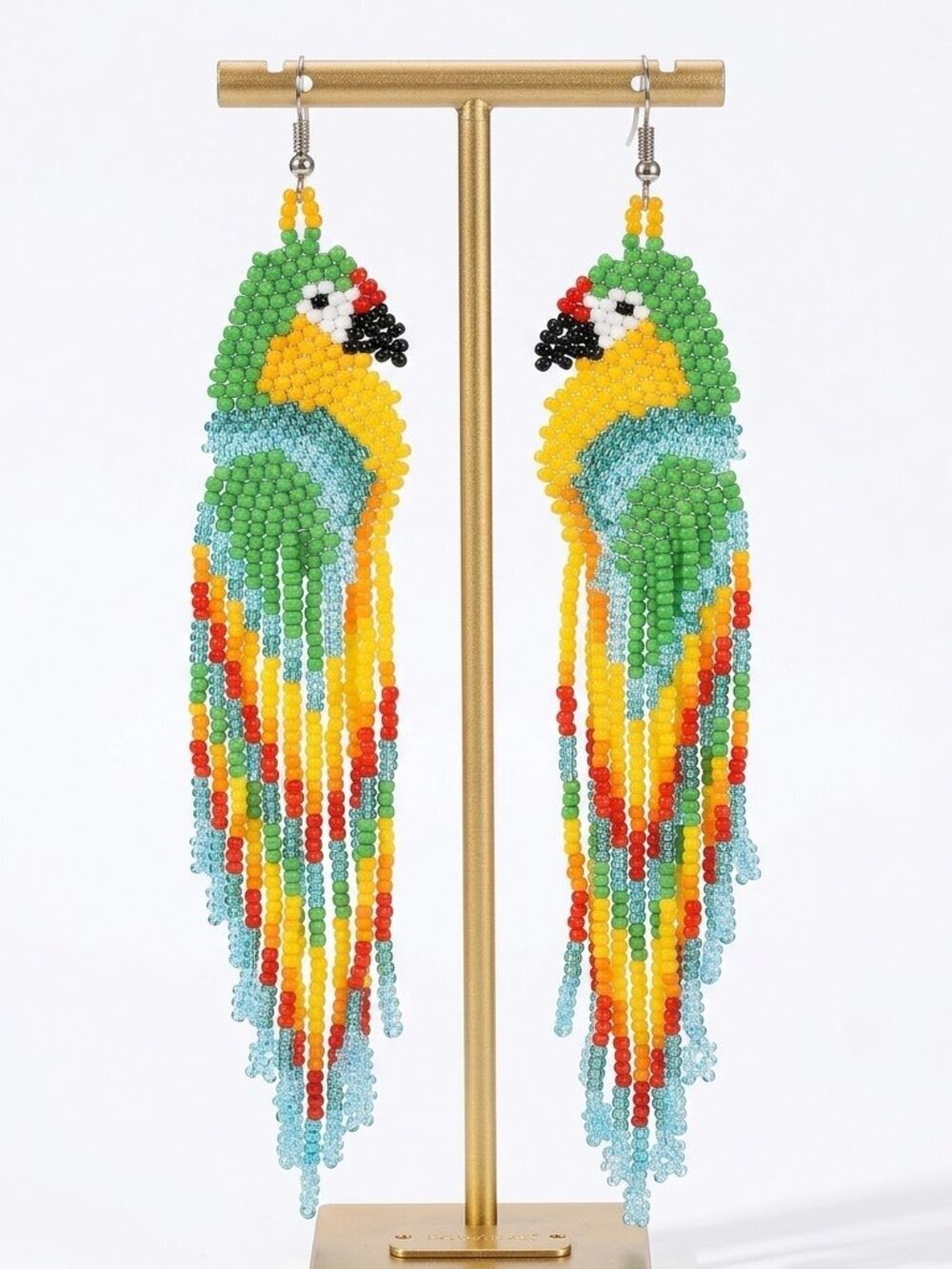 🆕️ Large Artisan Hand Made Green Parrot Bird Earrings NWOT